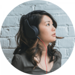 young women with headphones